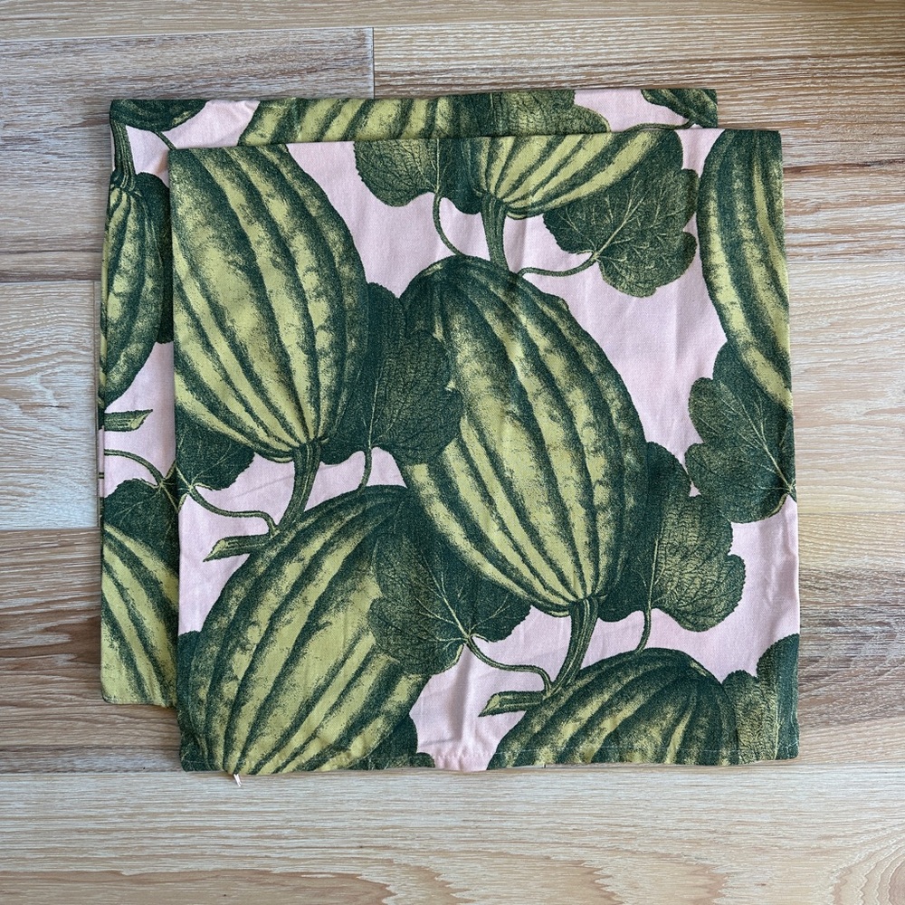 IKEA Set of 2 “Parksallat” Zippered Pillow Covers with Green Melons on Pink
